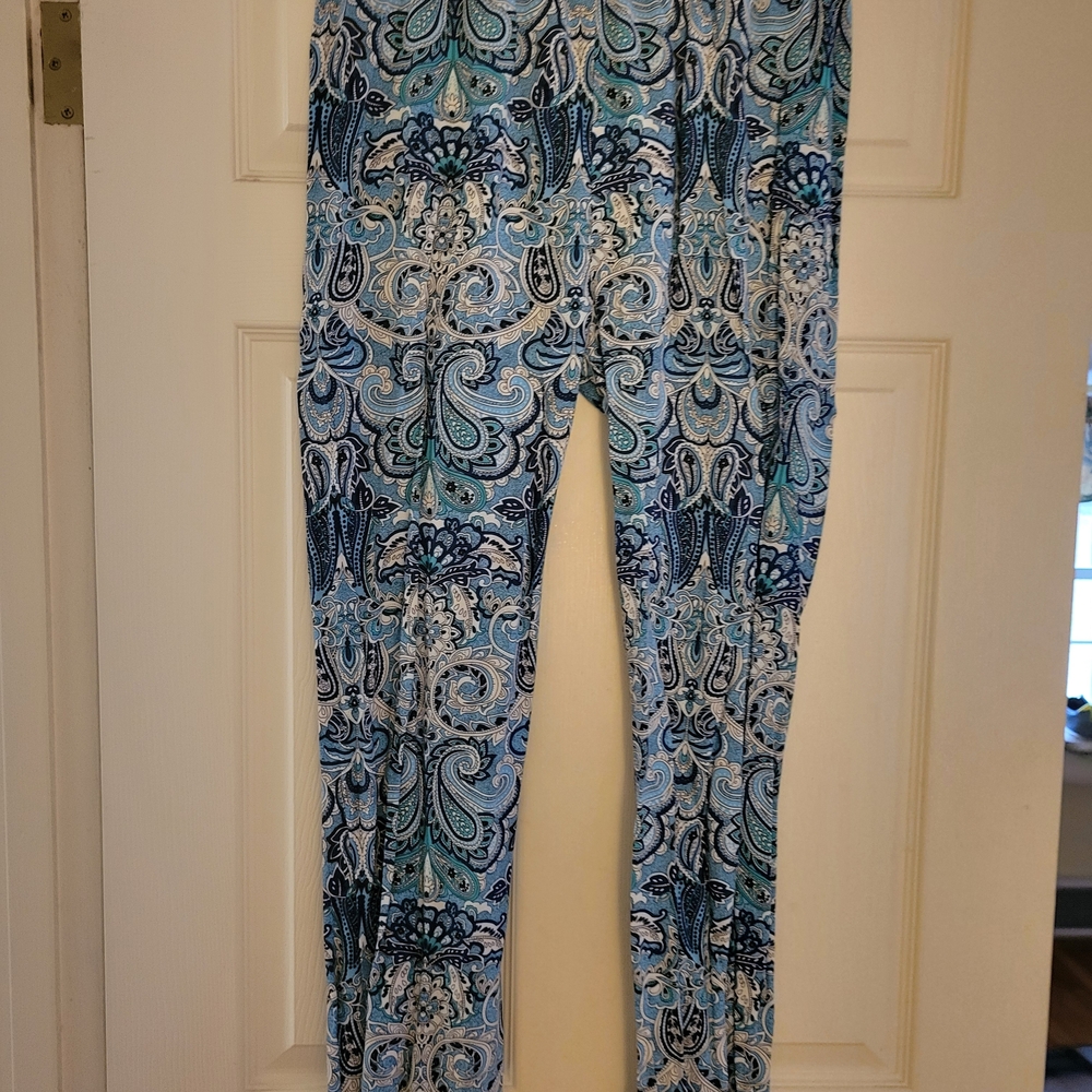 Blue Paisley Straight-Leg Women's Pants